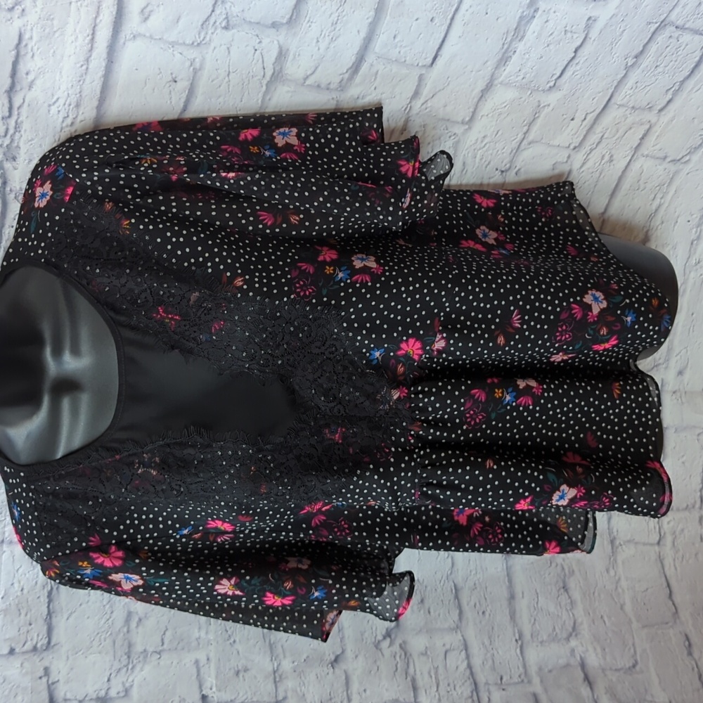 Express Black Floral Sheer Top Size M